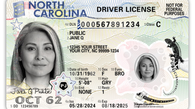 Image of the new NC Driver's License, ID Card which will be issued starting in June. (Photo Credit: NC DMV)