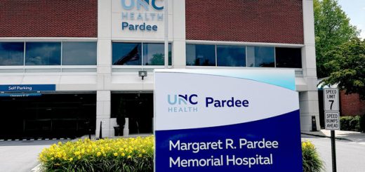 UNC Health Pardee recently completed the installation of new signage with its name and logo. (Photo credit: UNC Health Pardee)