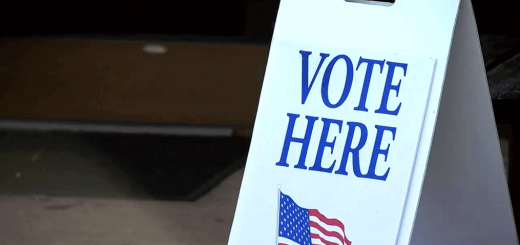 FILE - "Vote Here" sign in Western North Carolina (Photo credit: WLOS Staff)